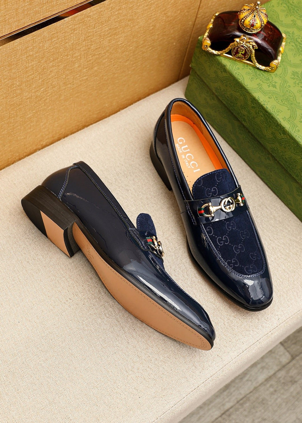 Gucci Patterned Metal Bit Loafers — front
