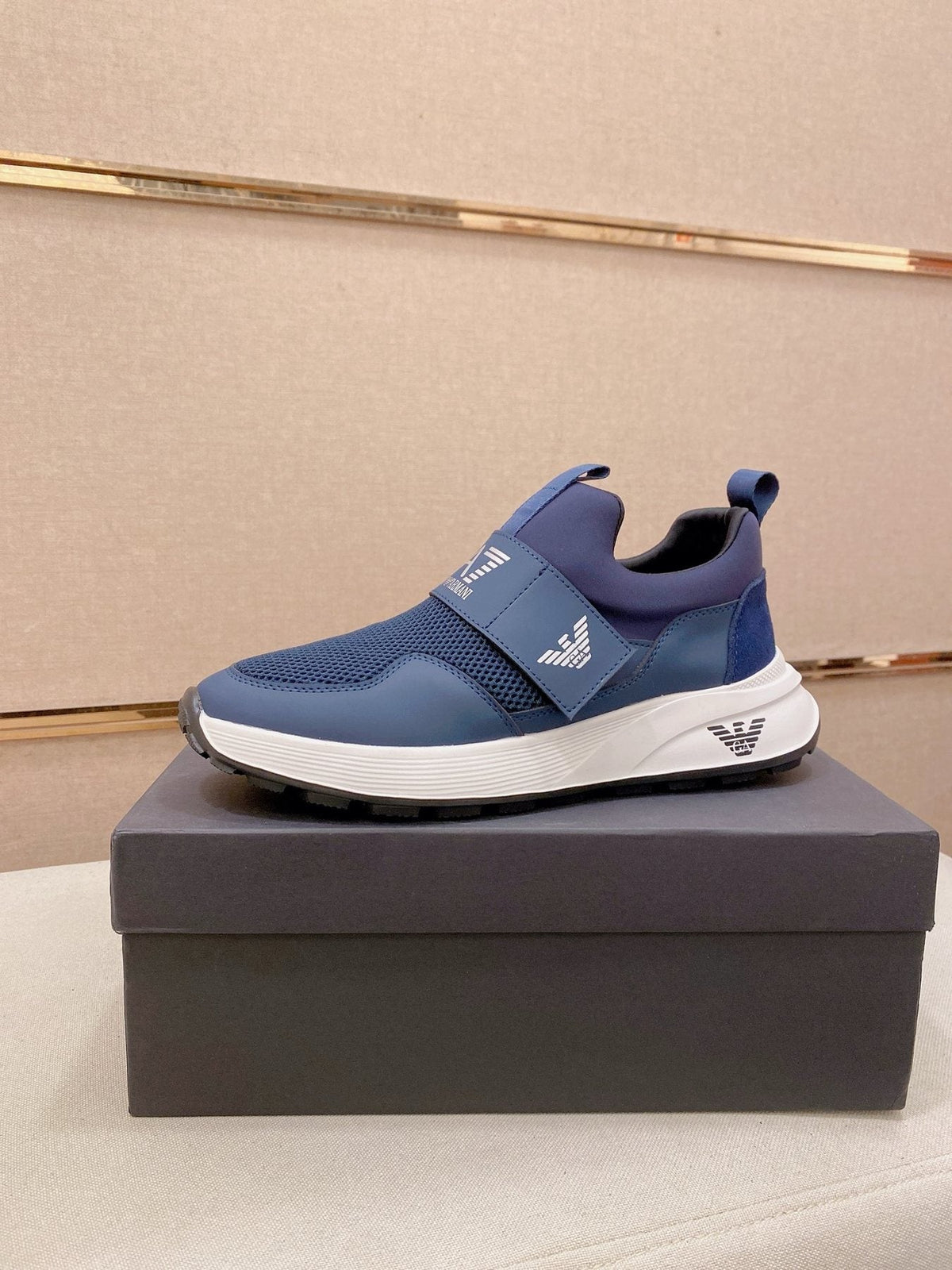 Emporio Armani Branded Strap Slip-On Sneakers — front