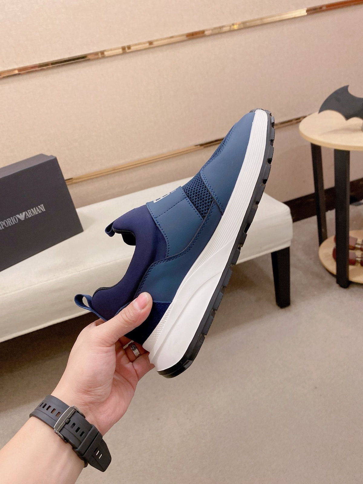 Emporio Armani Branded Strap Slip-On Sneakers — model