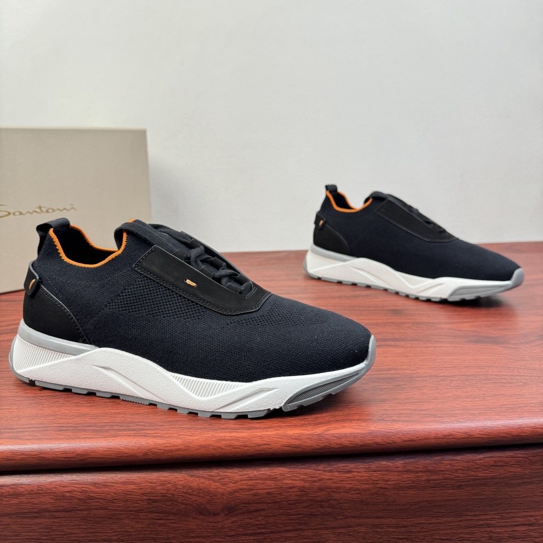 Santoni Light Gray Knit Sneakers — front