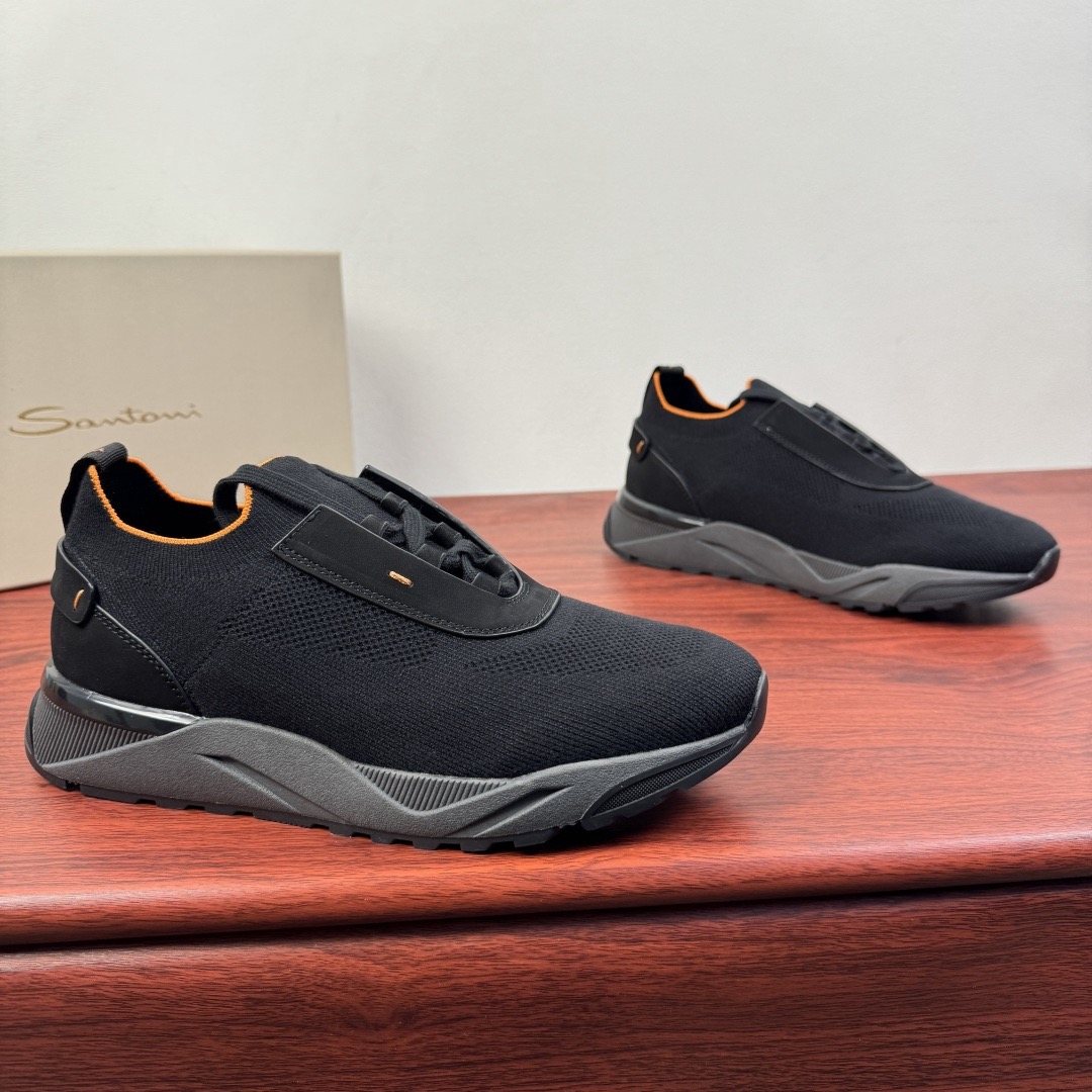Santoni Light Gray Knit Sneakers — front