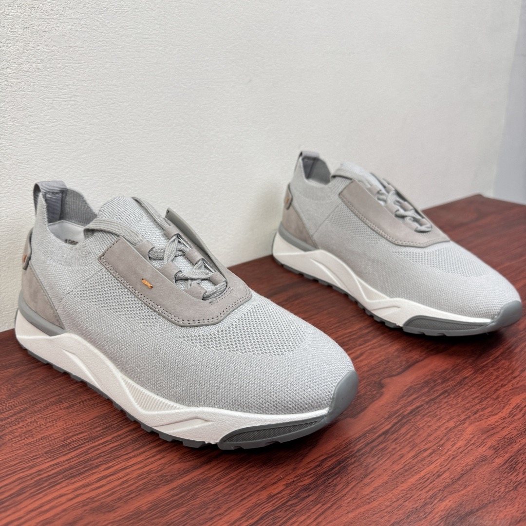 Santoni Light Gray Knit Sneakers — hero