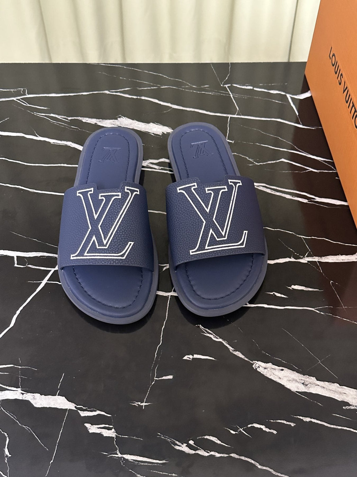 Louis Vuitton Lettered Strap Slide Sandals — front