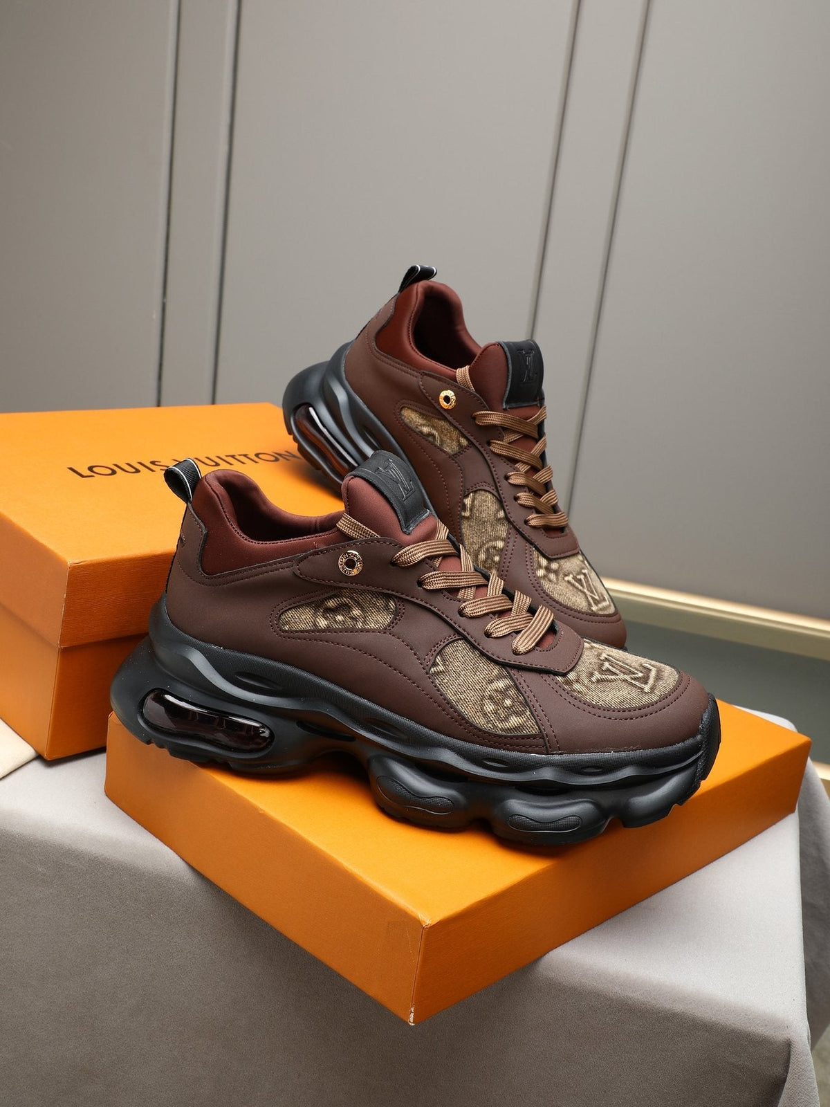 Louis Vuitton Patterned Panel Chunky Sneakers — front