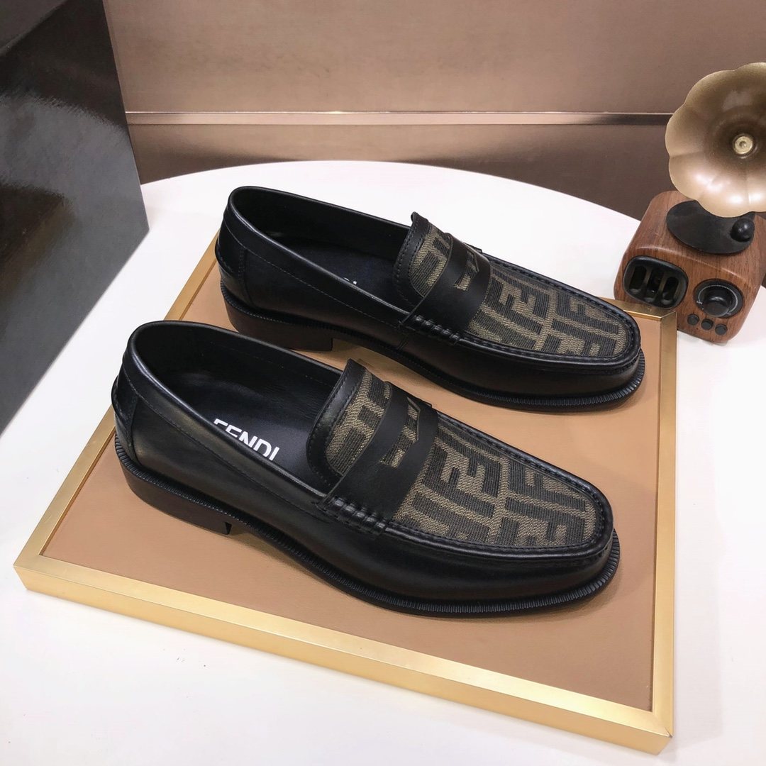 Fendi Black & Brown Monogram Loafers — front