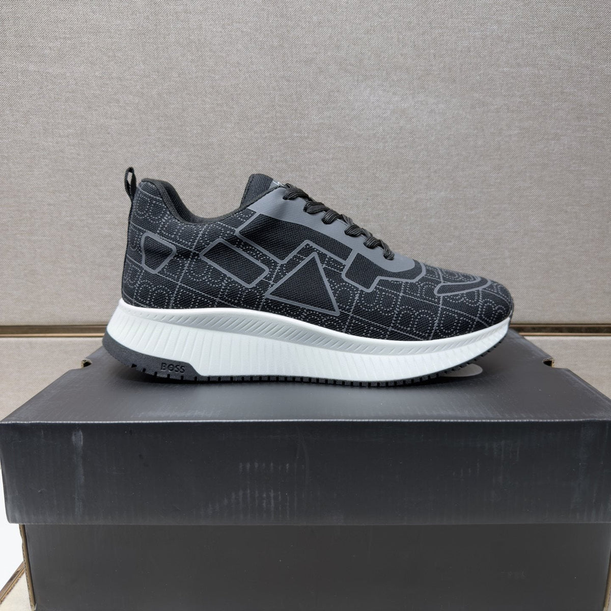 BOSS Navy Blue and Black Low-Top Sneakers — front