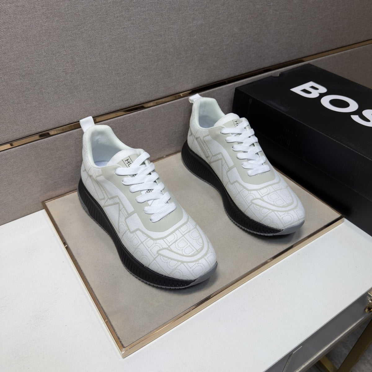 BOSS Navy Blue and Black Low-Top Sneakers — front