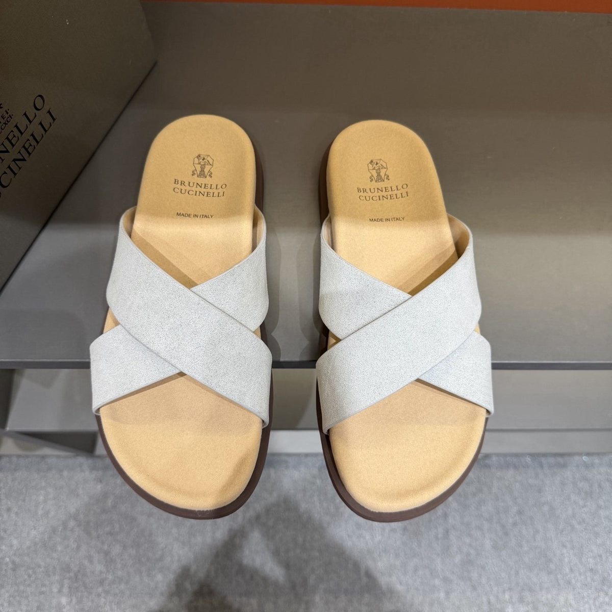 Brunello Cucinelli Cross-Strap Slide Sandals — front