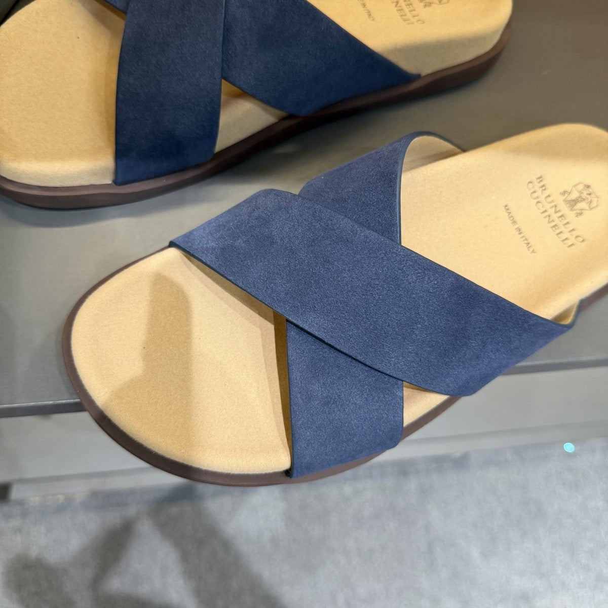 Brunello Cucinelli Cross-Strap Slide Sandals — front