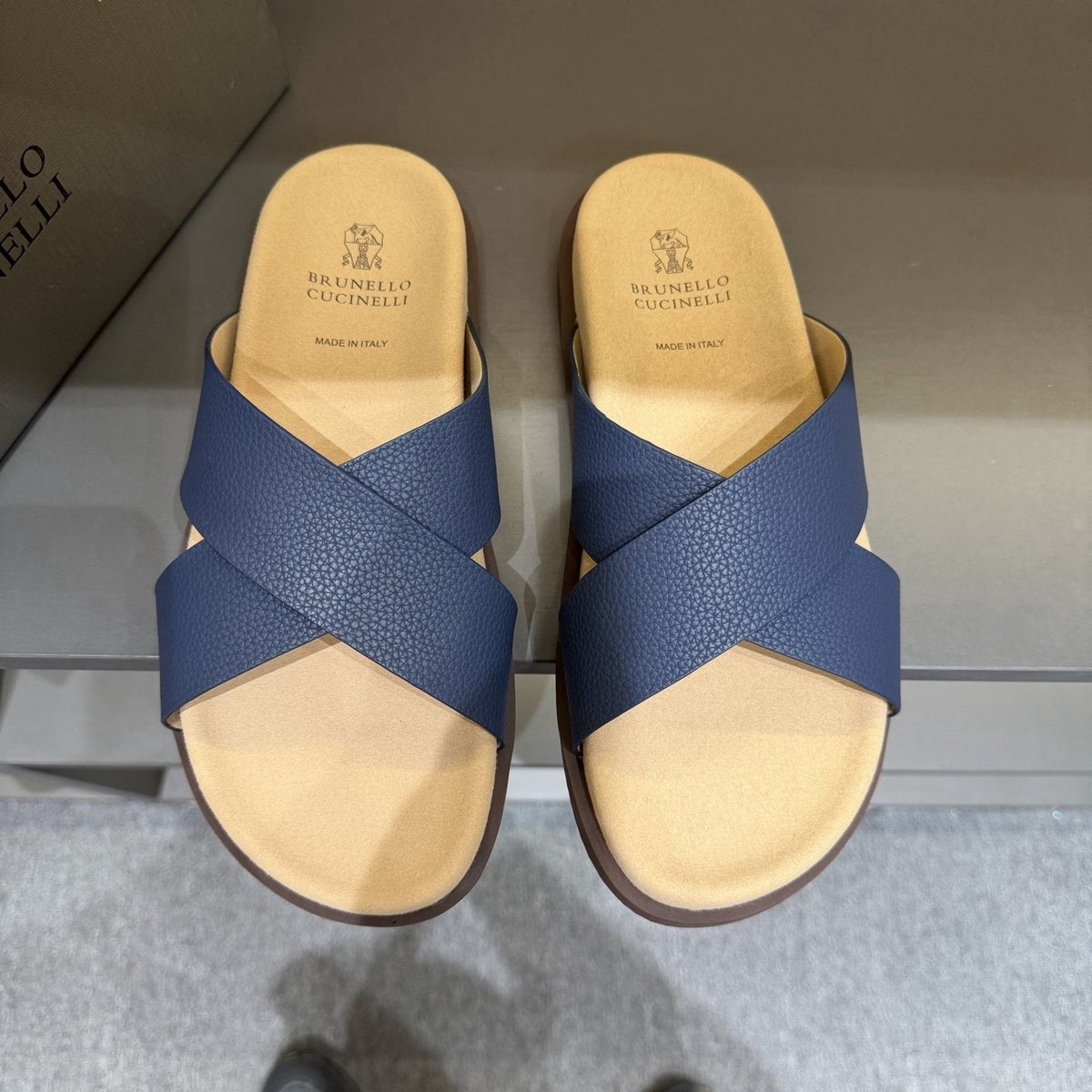 Brunello Cucinelli Cross-Strap Slide Sandals — front