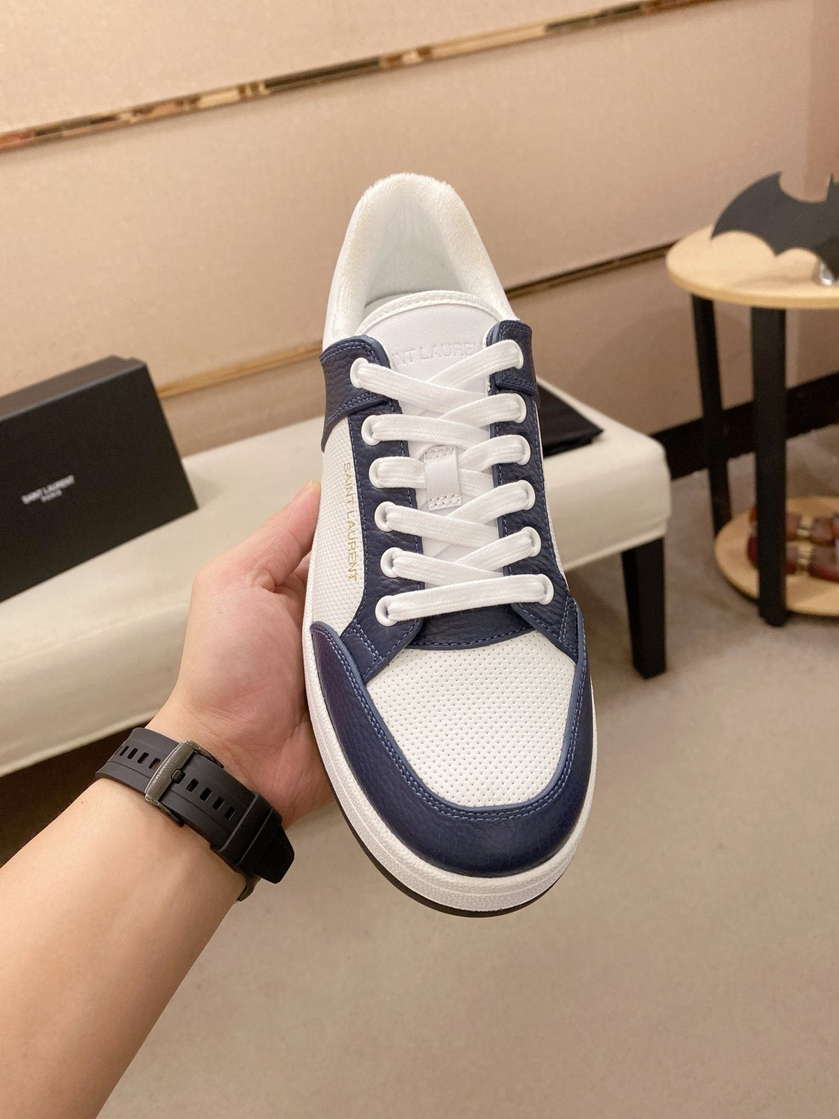 Saint Laurent Dark Green and White Low-Top Sneakers — front