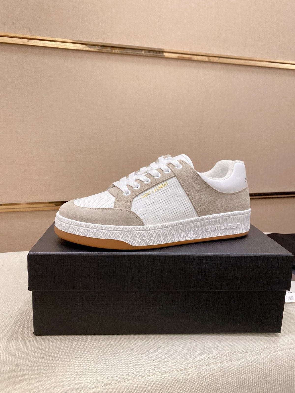 Saint Laurent Dark Green and White Low-Top Sneakers — front