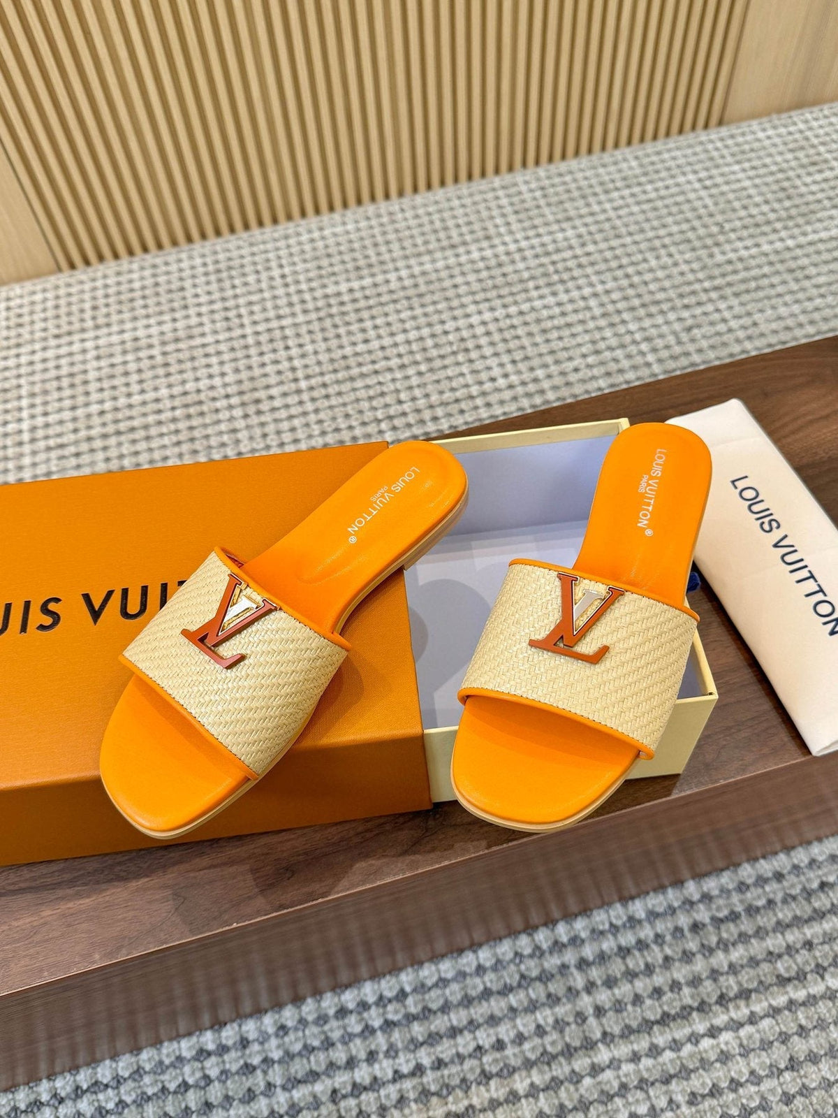 Louis Vuitton Textured Strap Slide Sandals — front