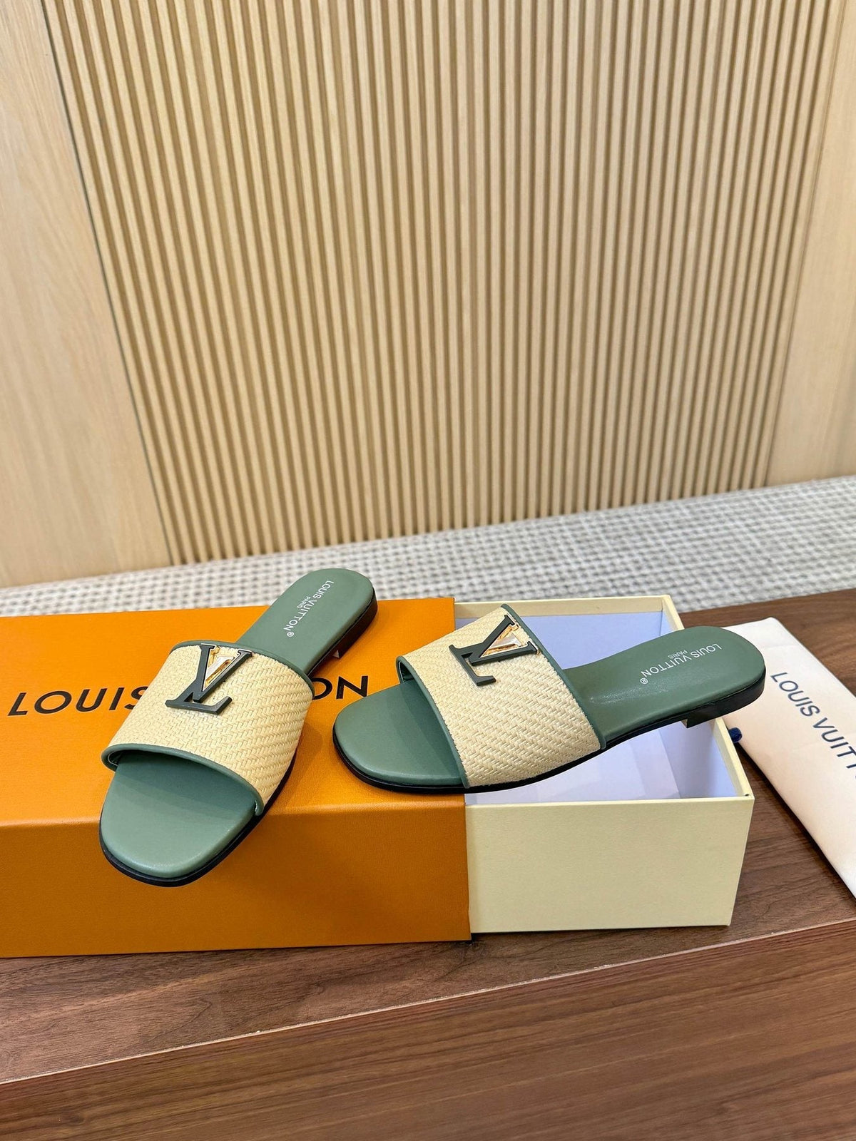 Louis Vuitton Textured Strap Slide Sandals — front
