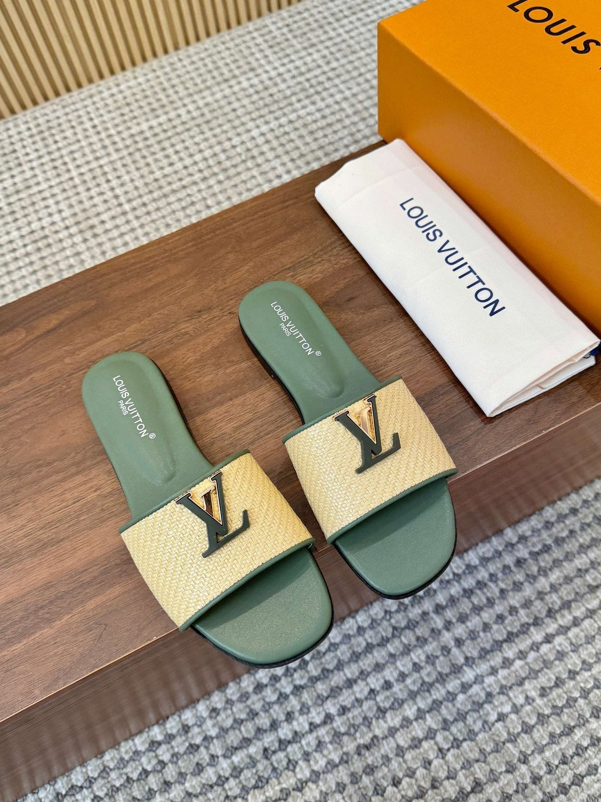 Louis Vuitton Textured Strap Slide Sandals — front