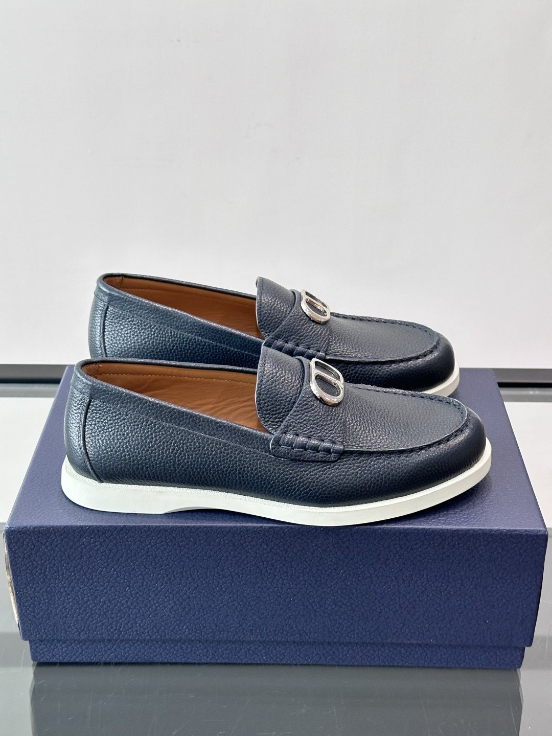 Dior Black Textured Slip-On Loafers — front