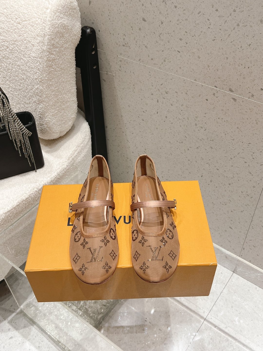 Louis Vuitton Patterned Double-Strap Mary Jane Flats — front