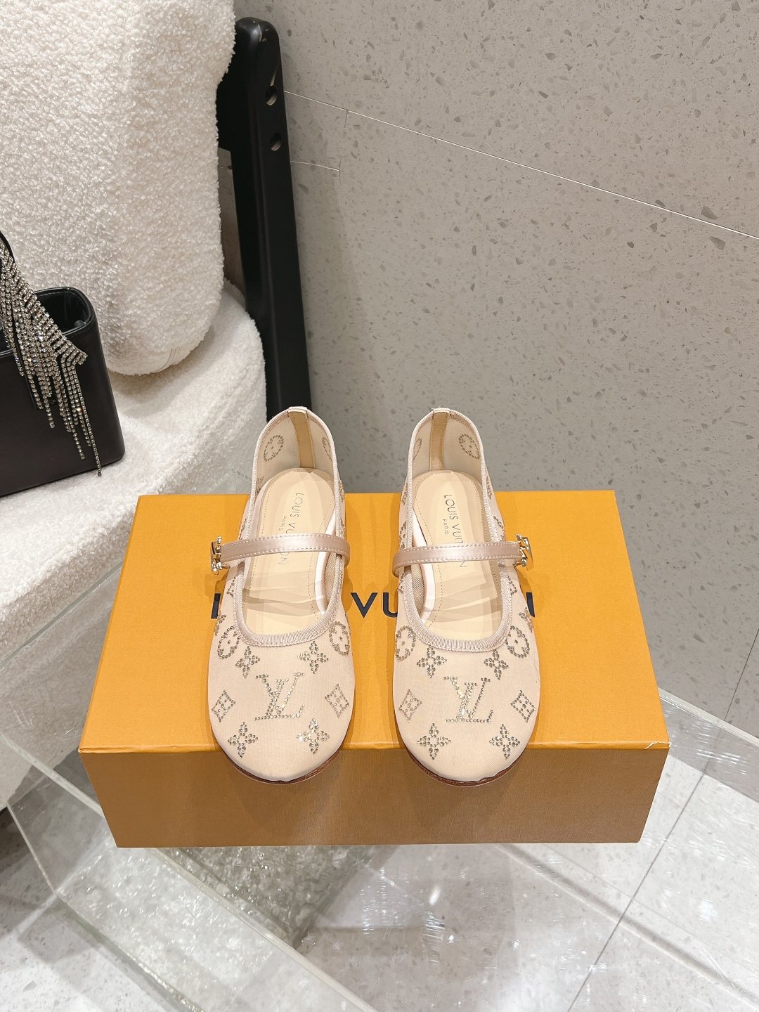 Louis Vuitton Patterned Double-Strap Mary Jane Flats — front