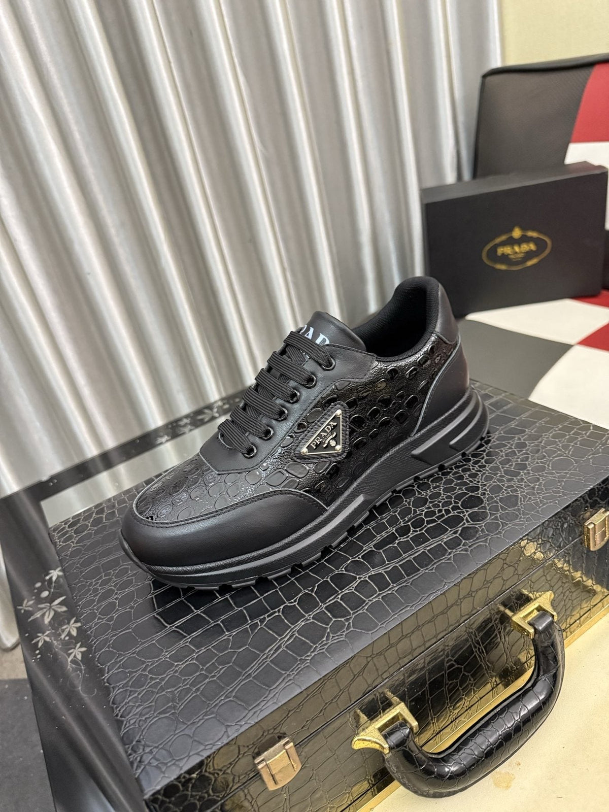 Prada Triangle Badge Low-Top Sneakers — front