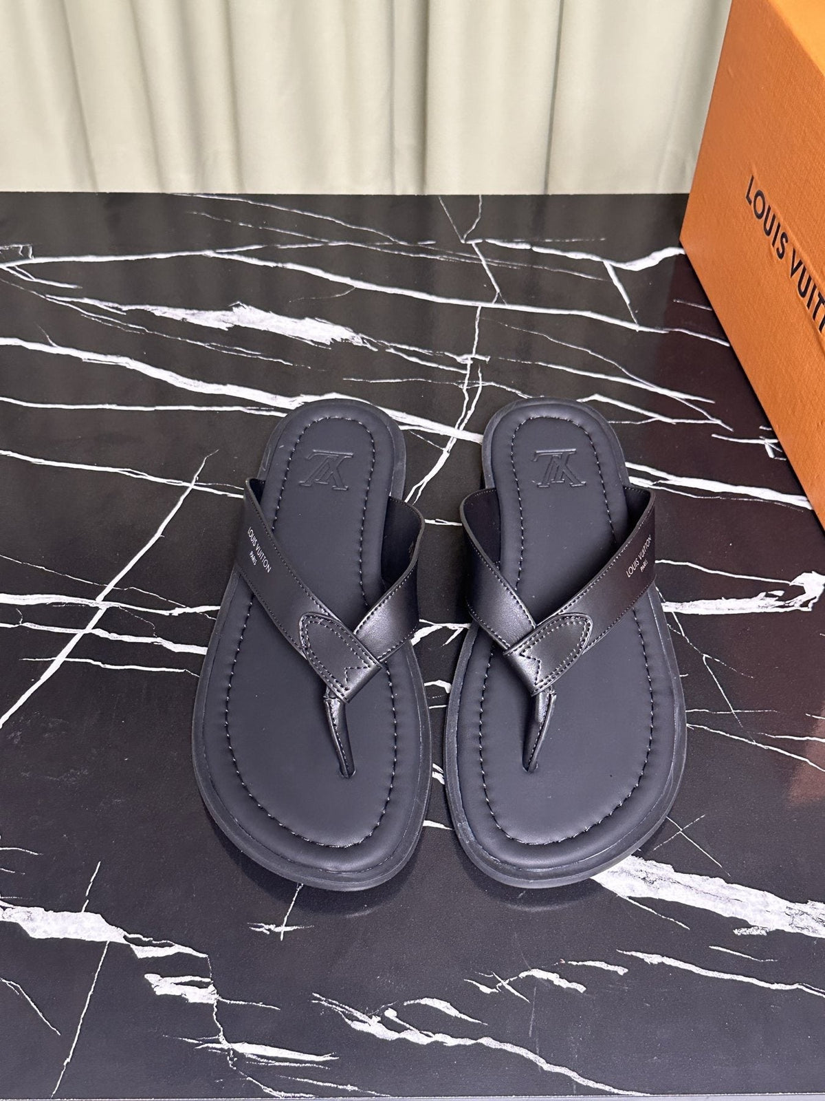 Louis Vuitton Men's Leather Thong Sandals — front