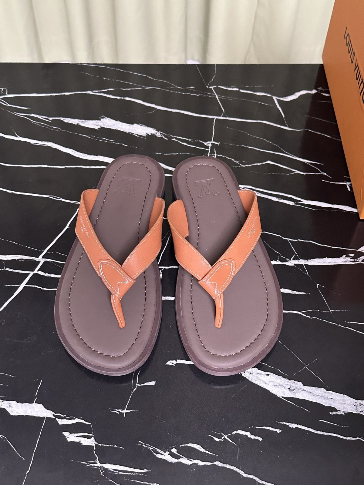 Louis Vuitton Men's Leather Thong Sandals — front
