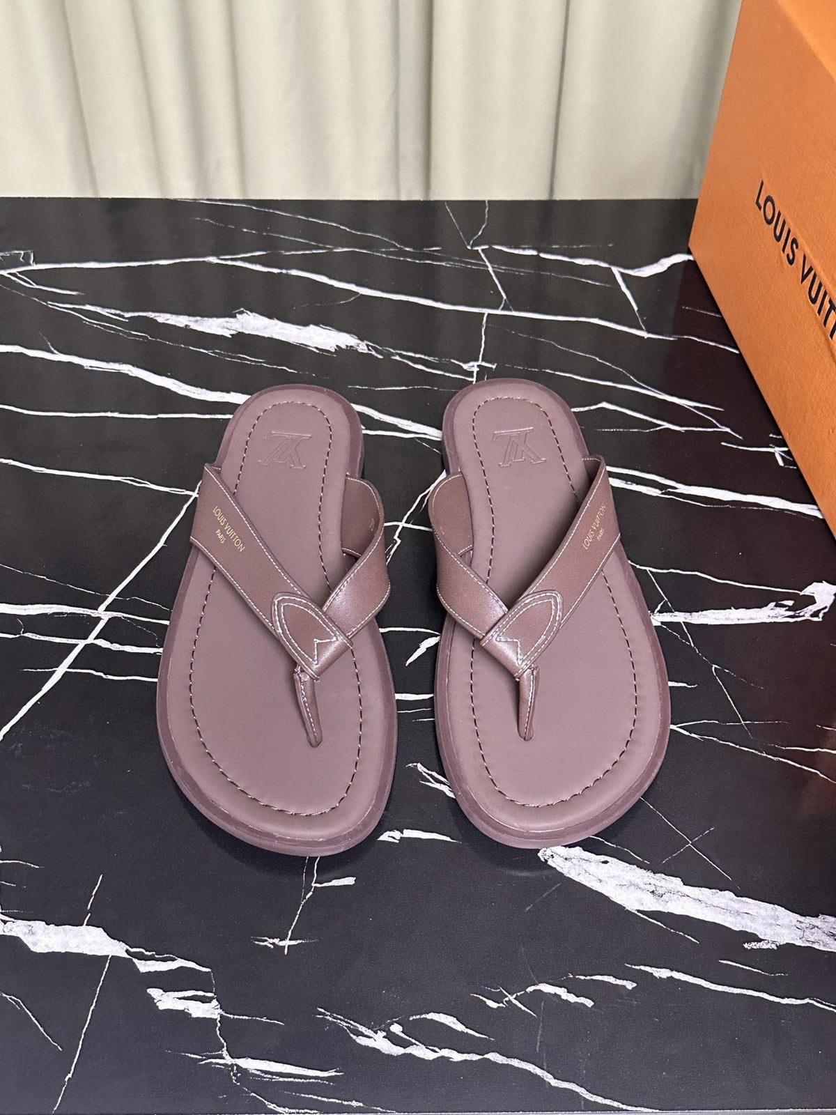 Louis Vuitton Men's Leather Thong Sandals — front