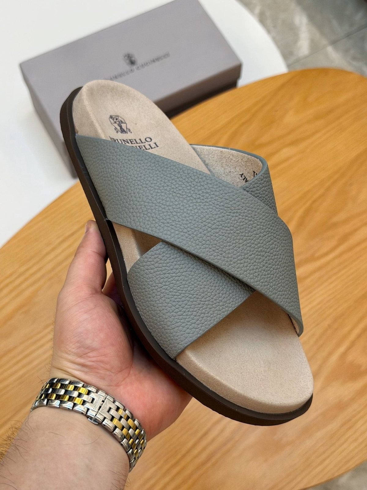 Brunello Cucinelli Crossover Slide Sandals — model