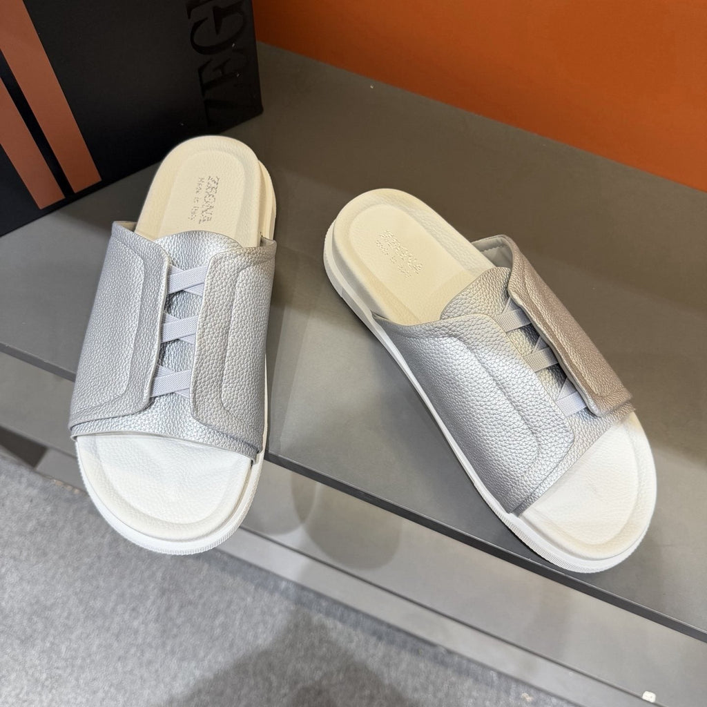 ZEGNA Textured Strap Slide Sandals — front