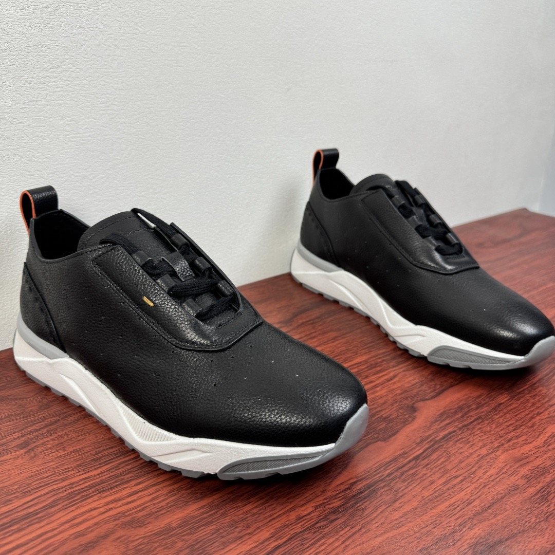 Santoni Perforated Leather Low-Top Sneakers — front