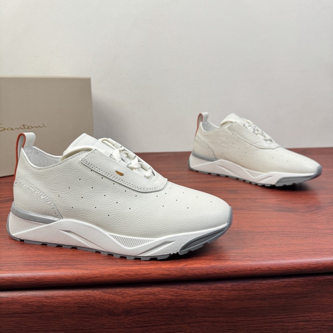 Santoni Perforated Leather Low-Top Sneakers — front