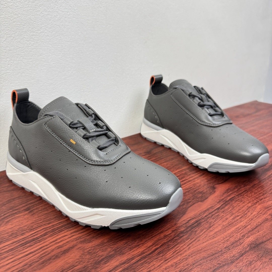 Santoni Perforated Leather Low-Top Sneakers — front
