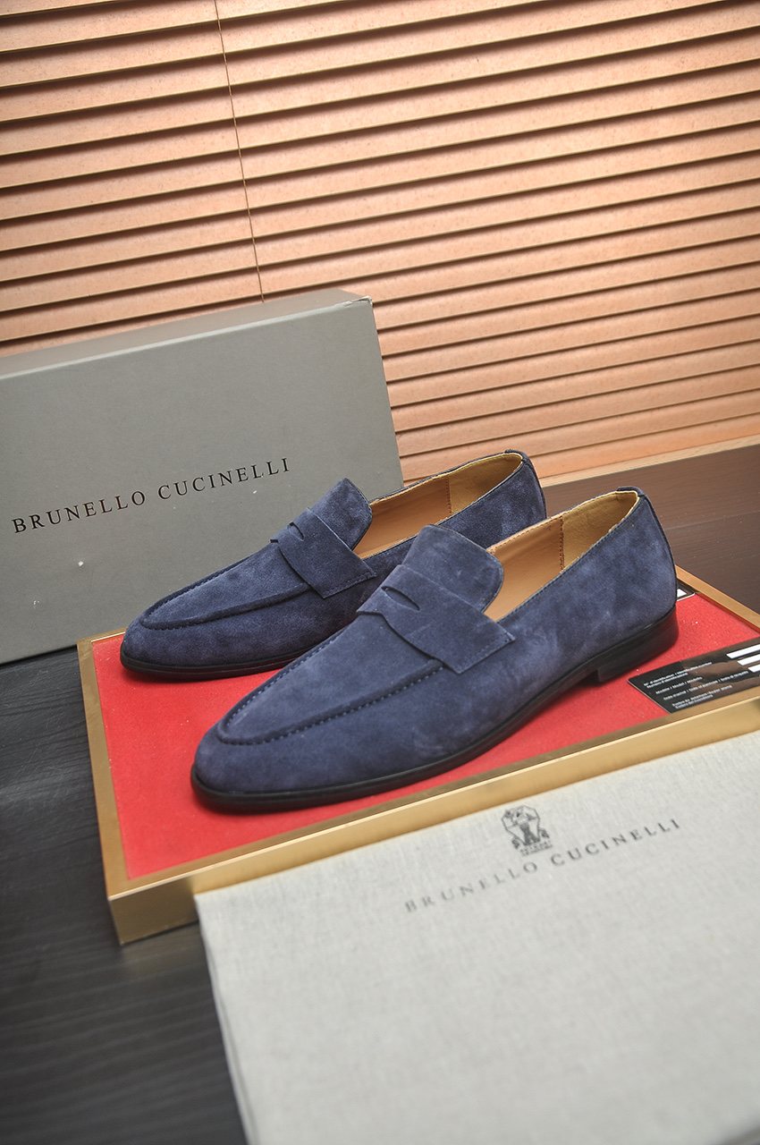 Brunello Cucinelli Suede Penny Loafers — front