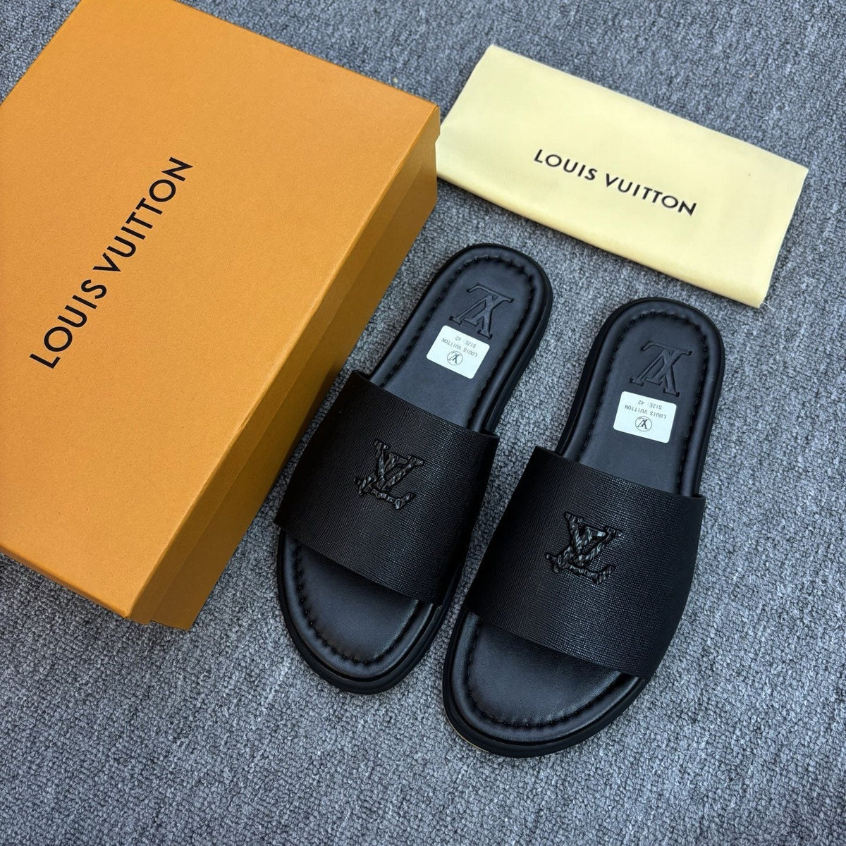 Louis Vuitton Logo Strap Slide Sandals — front