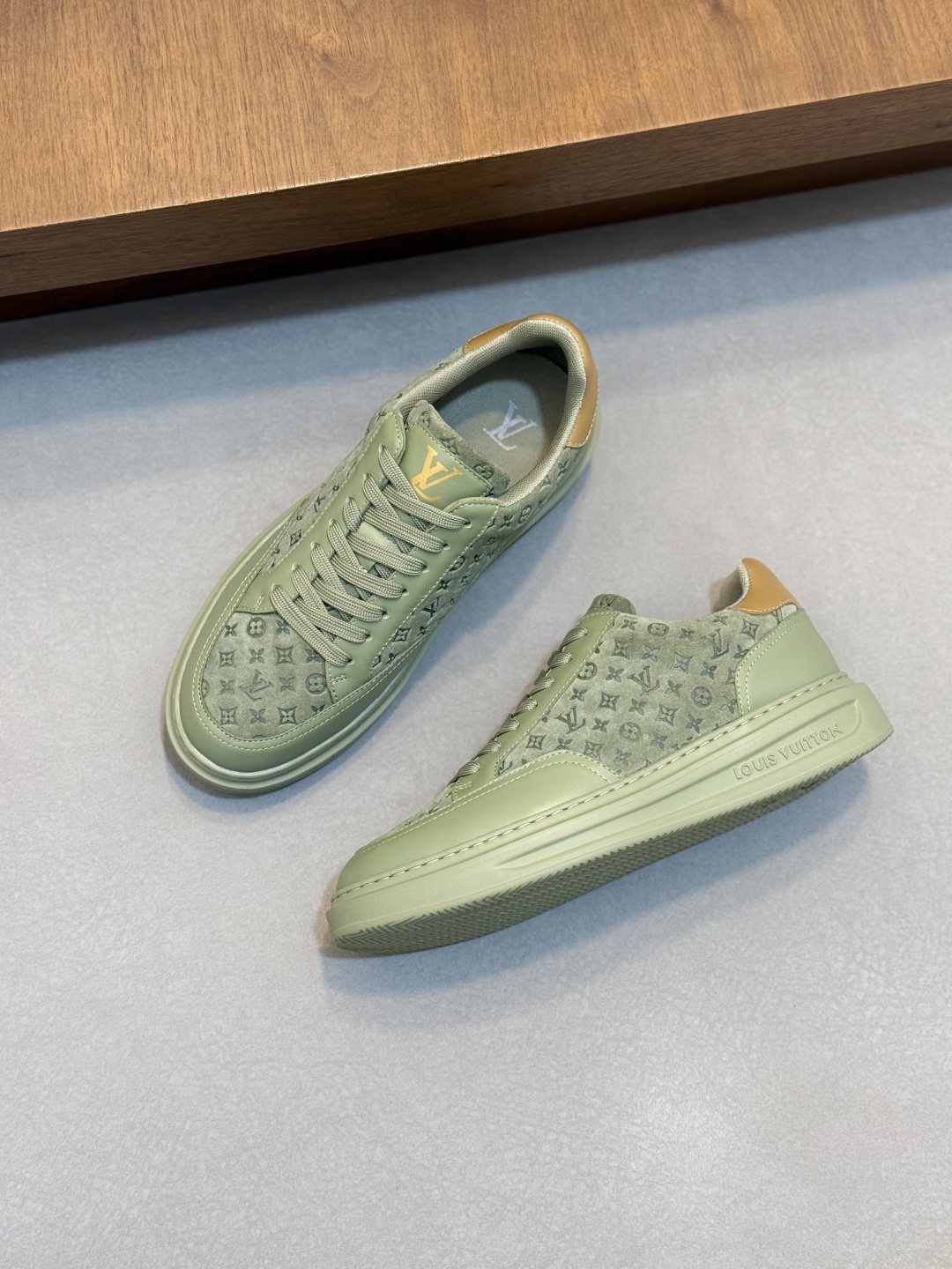 Louis Vuitton Pale Olive Monogram Low-Top Sneakers — hero