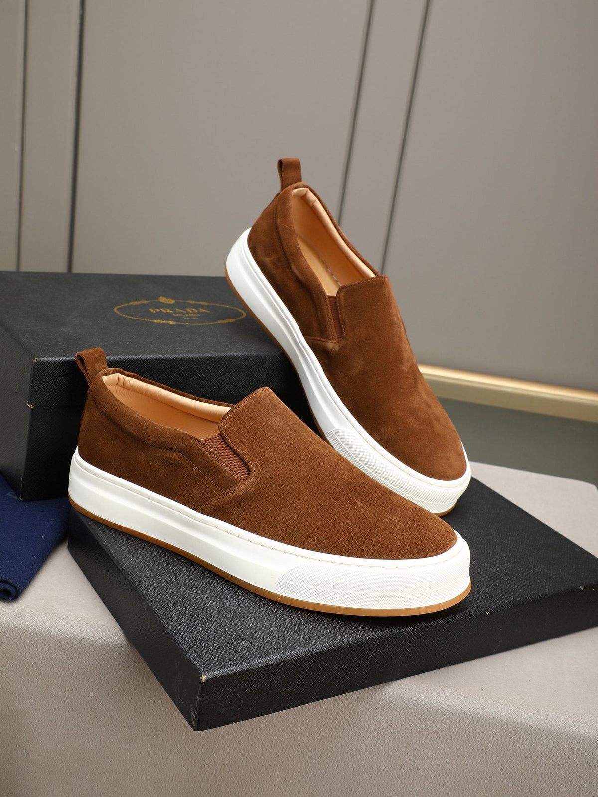 Prada Leather Slip-On Sneakers — front