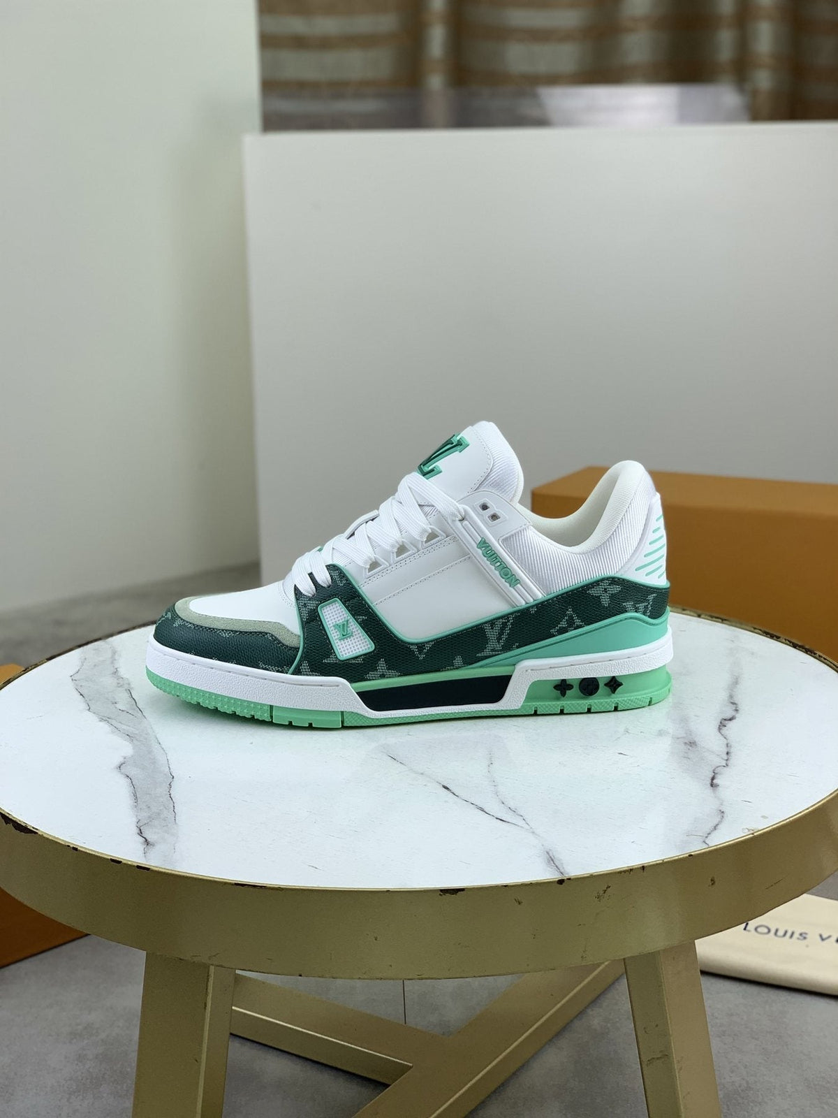 Louis Vuitton White and Navy Blue Sneakers — front