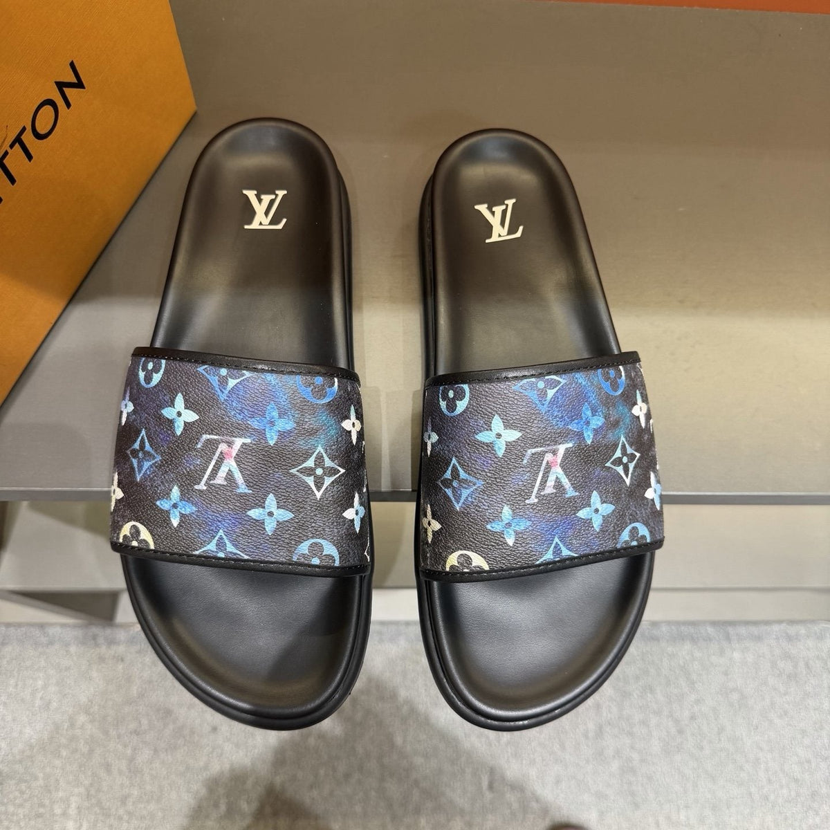 Louis Vuitton Multicolor Logo Slide Sandals — front
