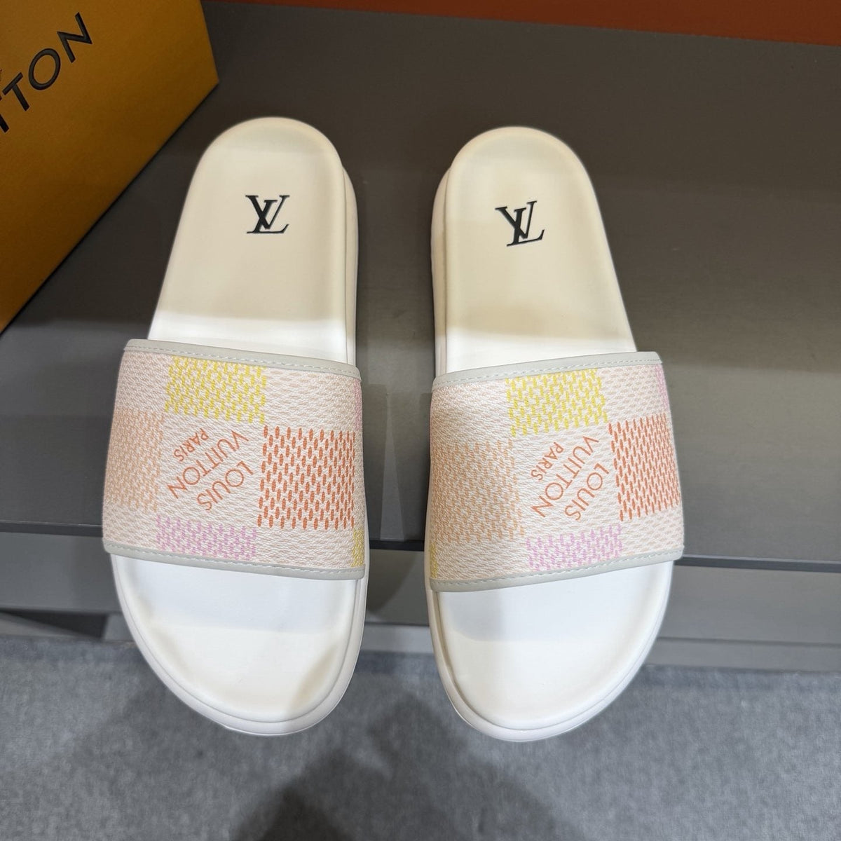 Louis Vuitton Multicolor Logo Slide Sandals — front