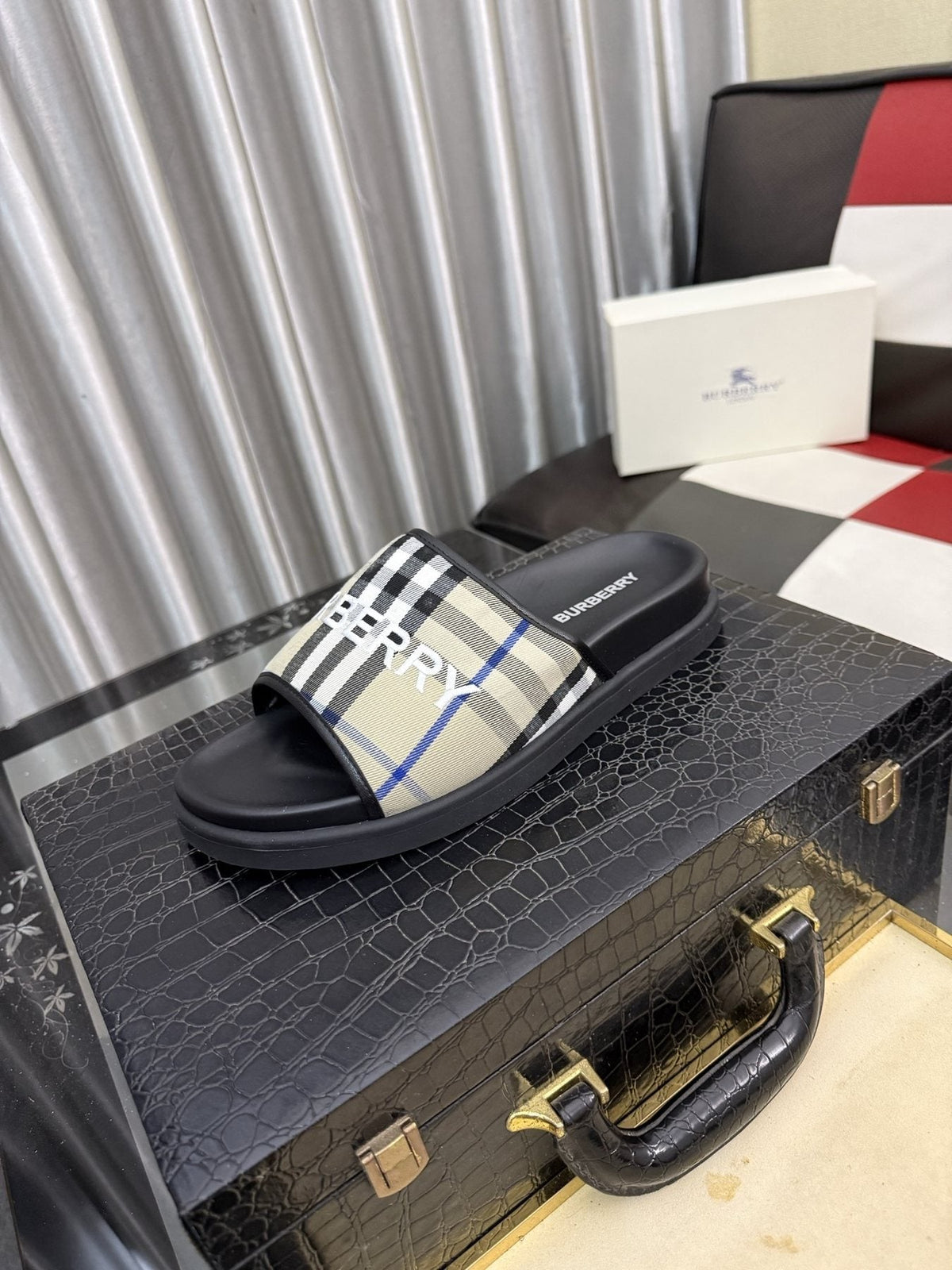 Burberry Check Logo Slide Sandals — front