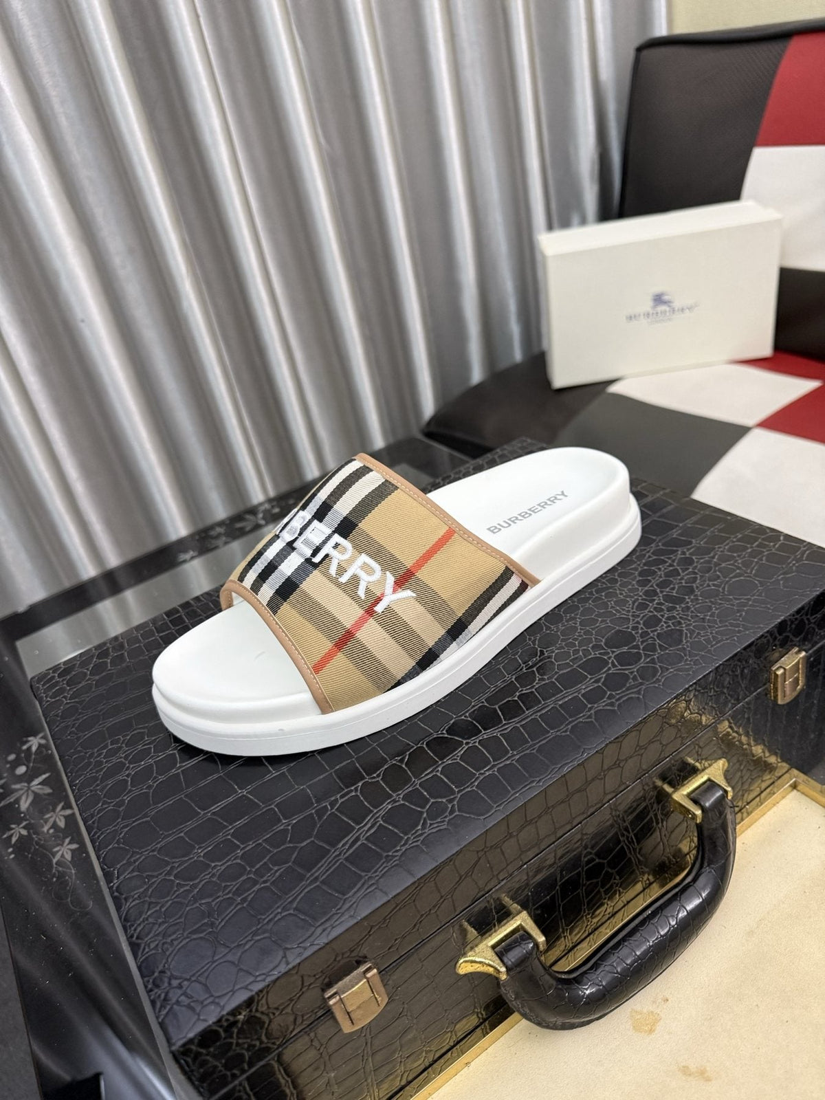 Burberry Check Logo Slide Sandals — front