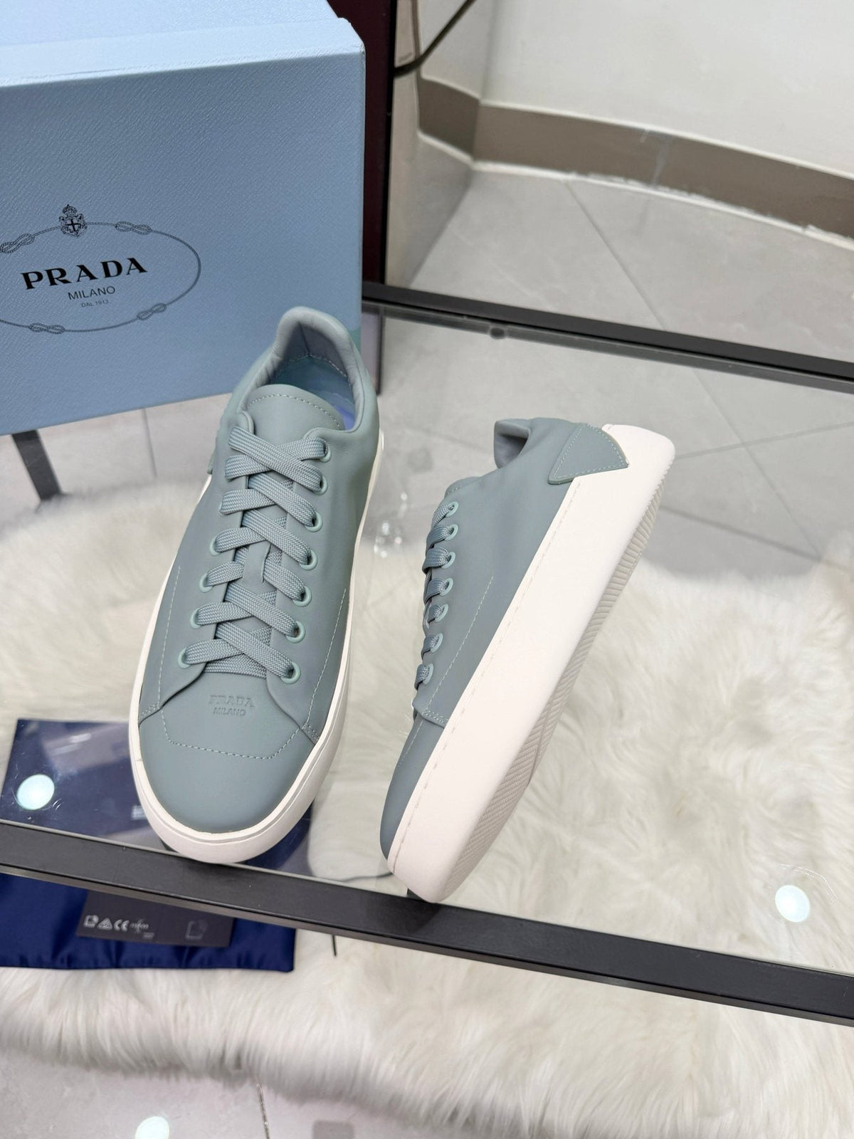 PRADA Tonal Tan Low-Top Sneakers — front