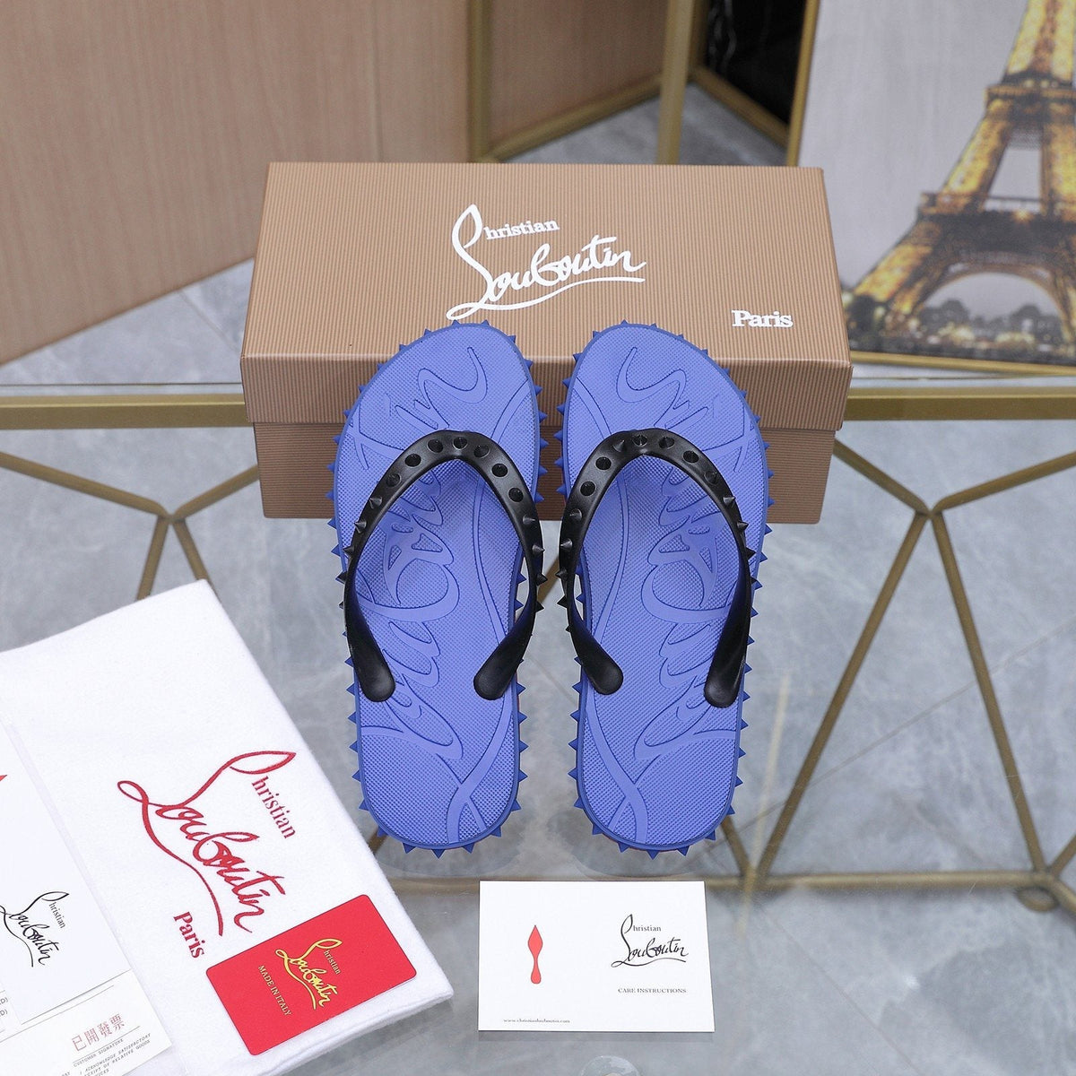 Christian Louboutin Studded Thong Flip-Flop Sandals — front