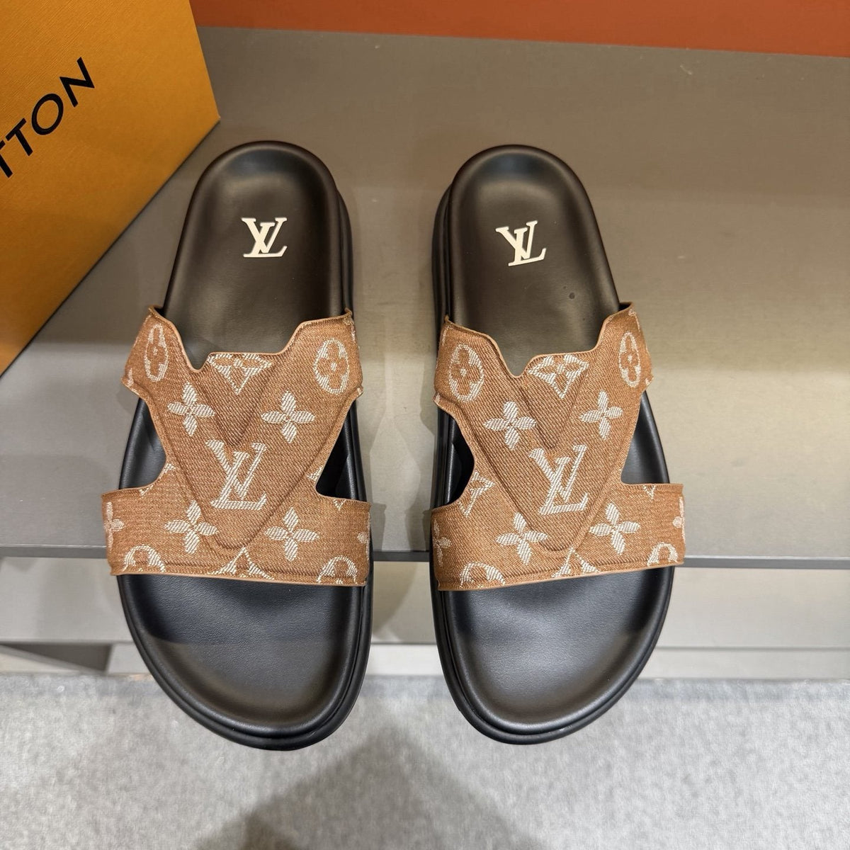 Louis Vuitton Monogram Cross-Strap Slide Sandals — front