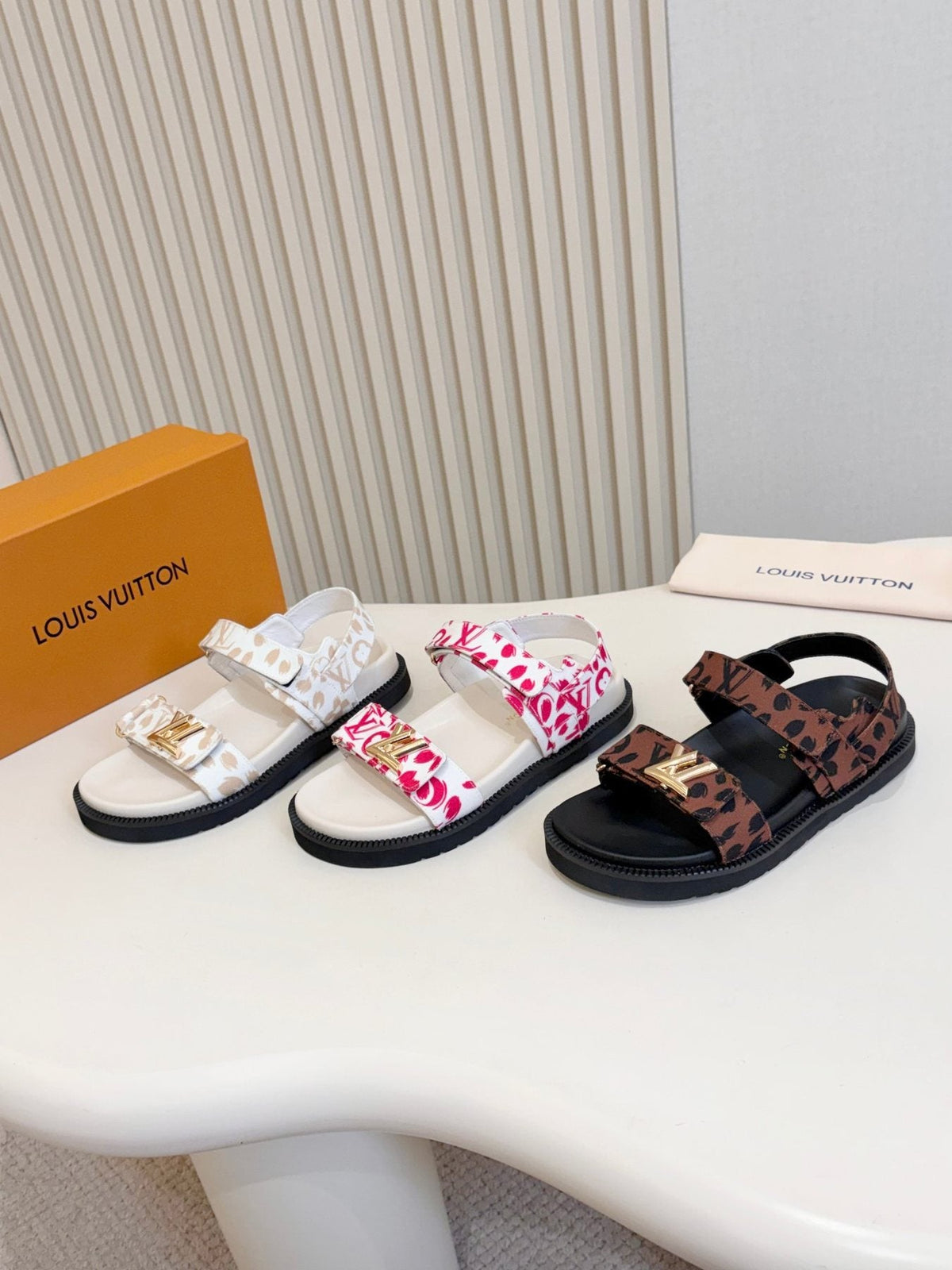 Louis Vuitton Patterned Two-Strap Slide Sandals — front