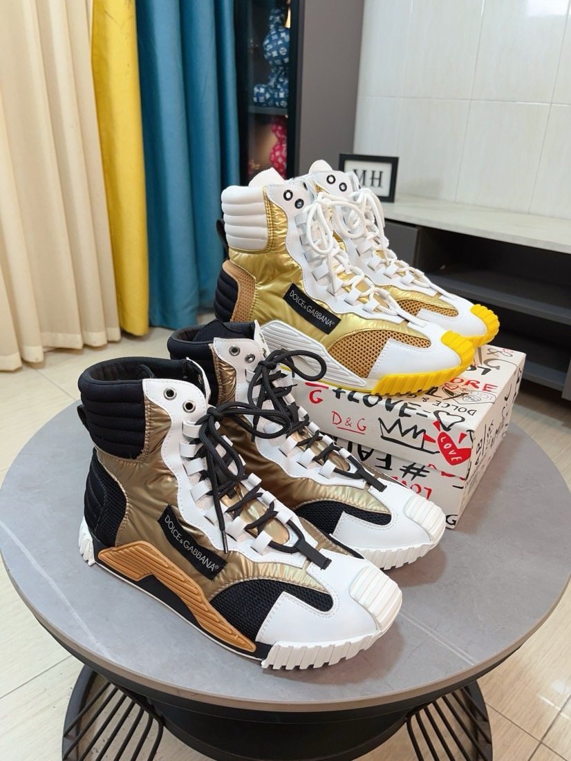 Dolce & Gabbana Metallic Gold High-Top Sneakers — front