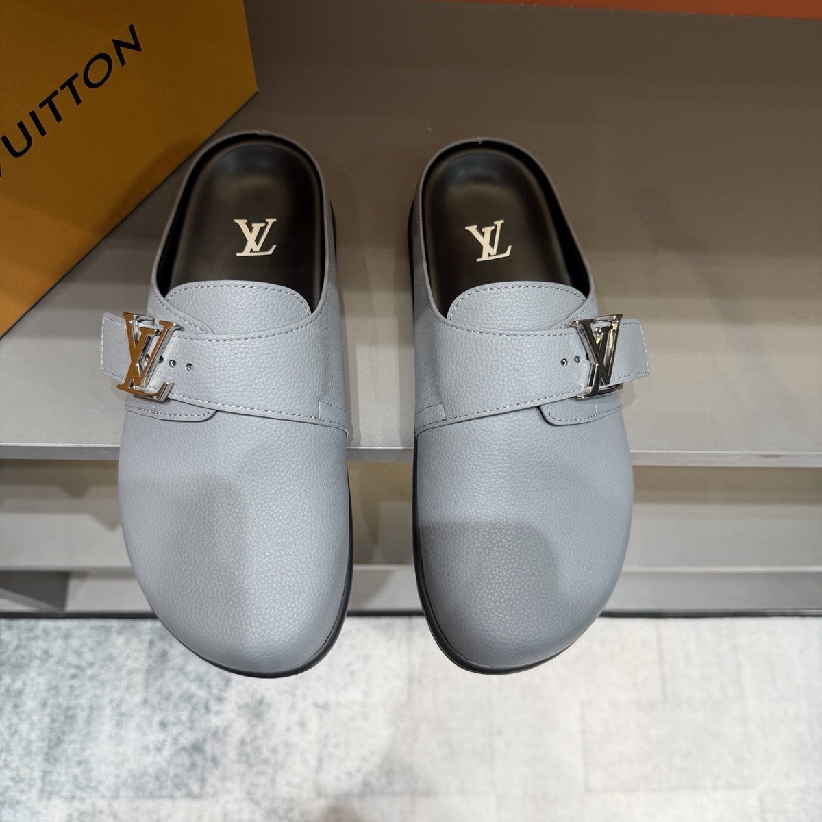 Louis Vuitton Buckled Monogram Mule Shoes — front