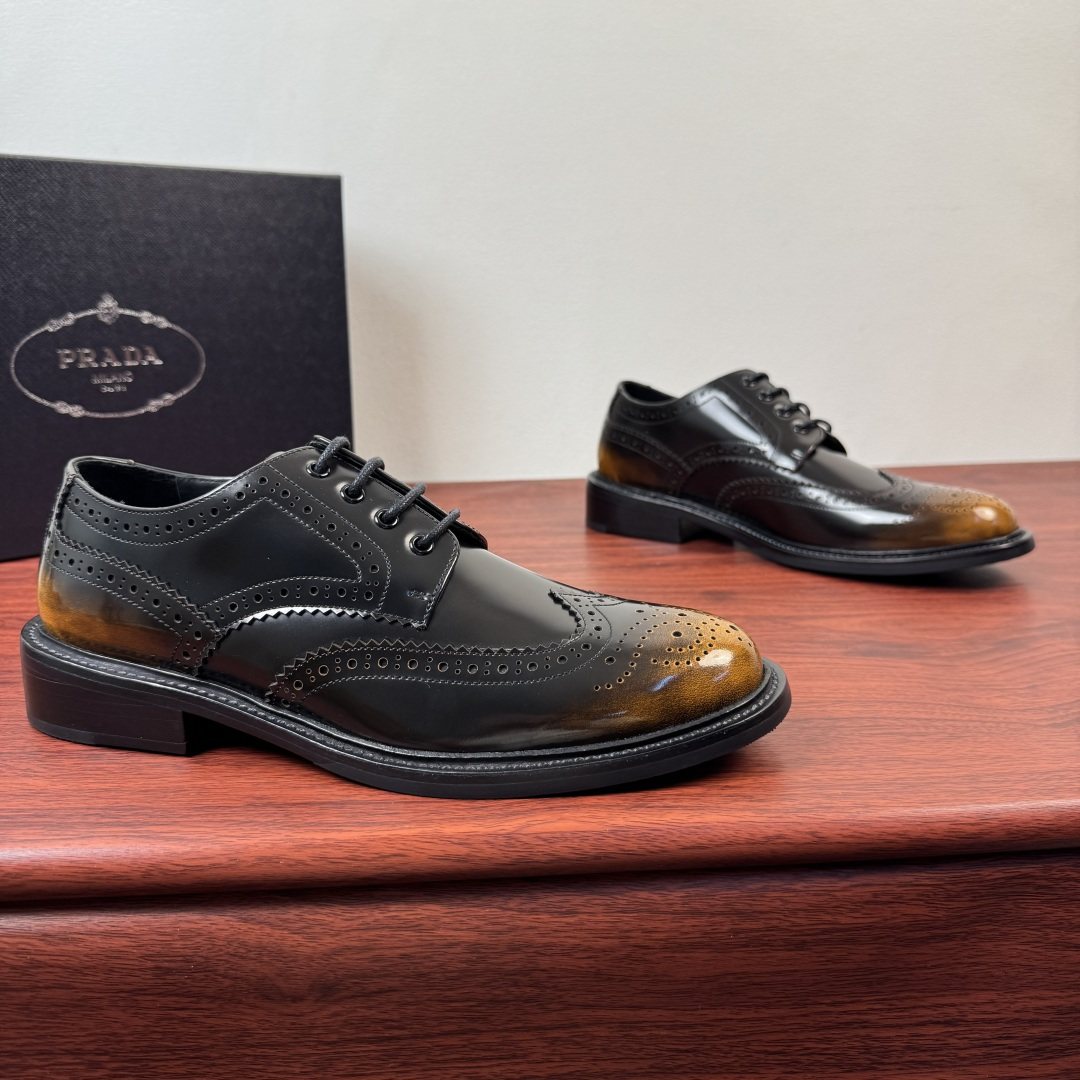 Prada Burnished Brogue Derby Shoes — front
