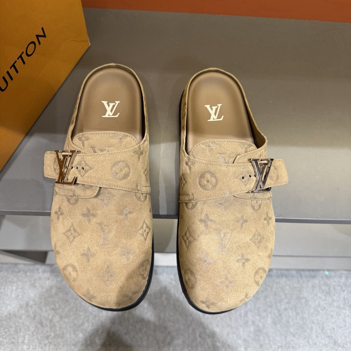 Louis Vuitton Monogram Buckle Mules — front