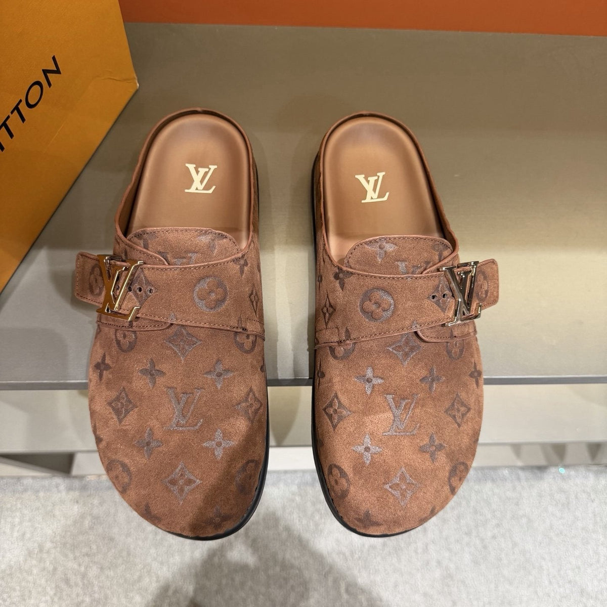 Louis Vuitton Monogram Buckle Mules — front