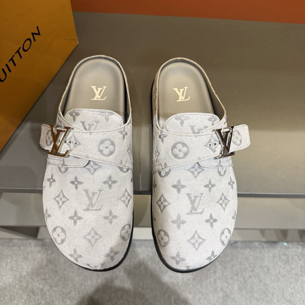 Louis Vuitton Monogram Buckle Mules — front